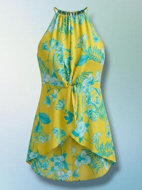 Soho NY&Co. Lime Green Hawaiian Floral High-Low Dress XL‎